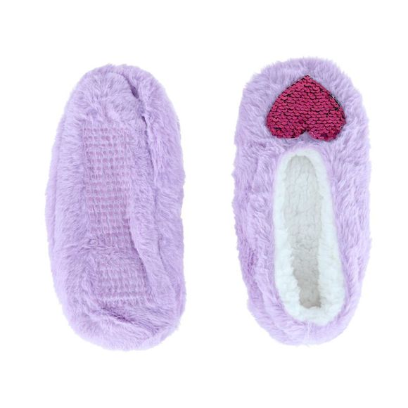 Snuggle Feet Women's Faux Fur Sherpa Lined Slipper Sock with Sequins, Purple - Picture 3 of 4